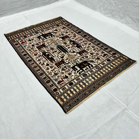 4ft x 6.5ft Handmade Afghan Wool Kilim Rug – Unique Pictorial Design with Elephants & Animals – Durable, Luxurious, Eco-Friendly