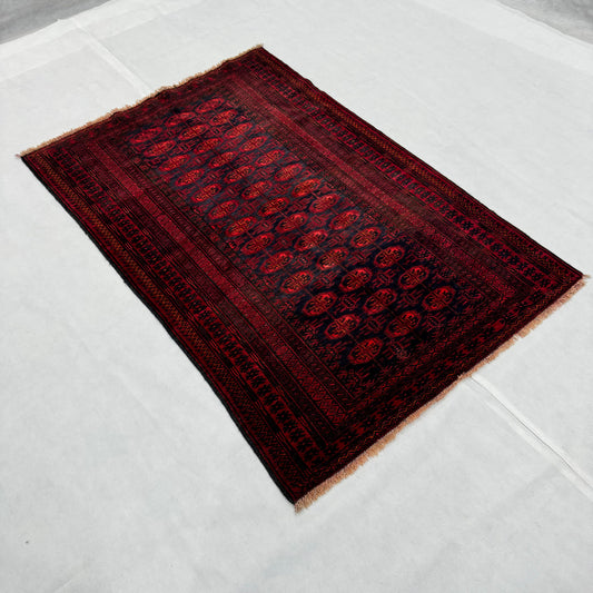 Stunning Red and Black Handmade Afghan Mauri Bokhara Rug - 3.5 ft x 5 ft