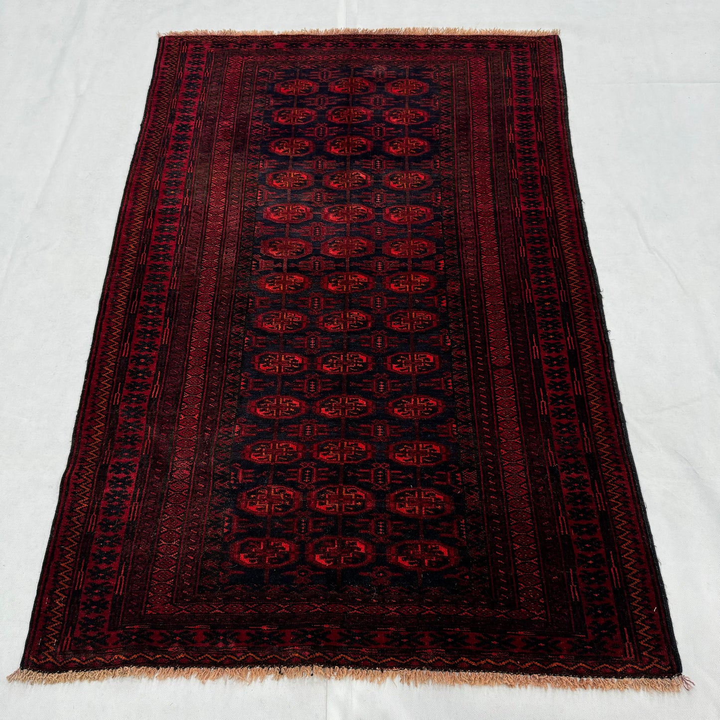 Stunning Red and Black Handmade Afghan Mauri Bokhara Rug - 3.5 ft x 5 ft