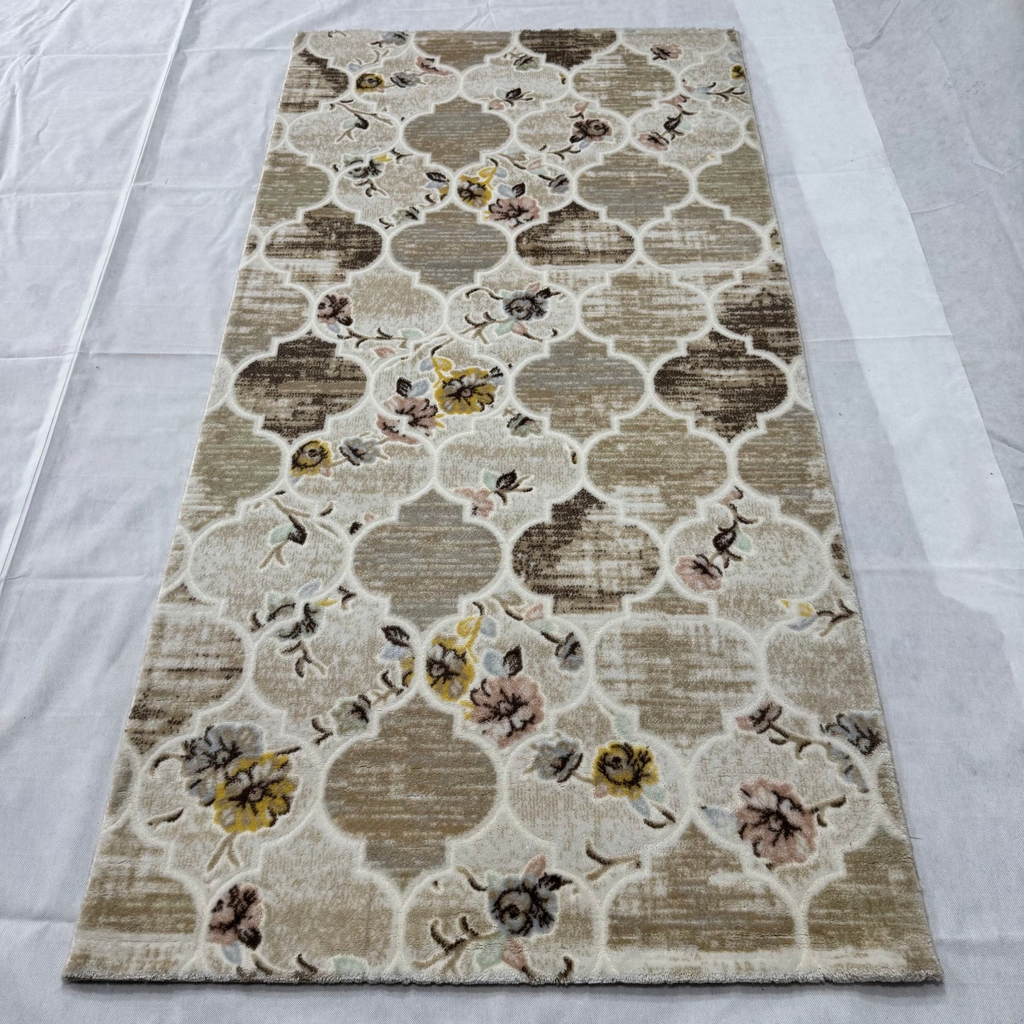 3 ft x 6.5 ft Turkish Rug - Cappadocia Bloom Collection - Beige Floral Luxury