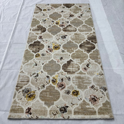 3 ft x 6.5 ft Turkish Rug - Cappadocia Bloom Collection - Beige Floral Luxury
