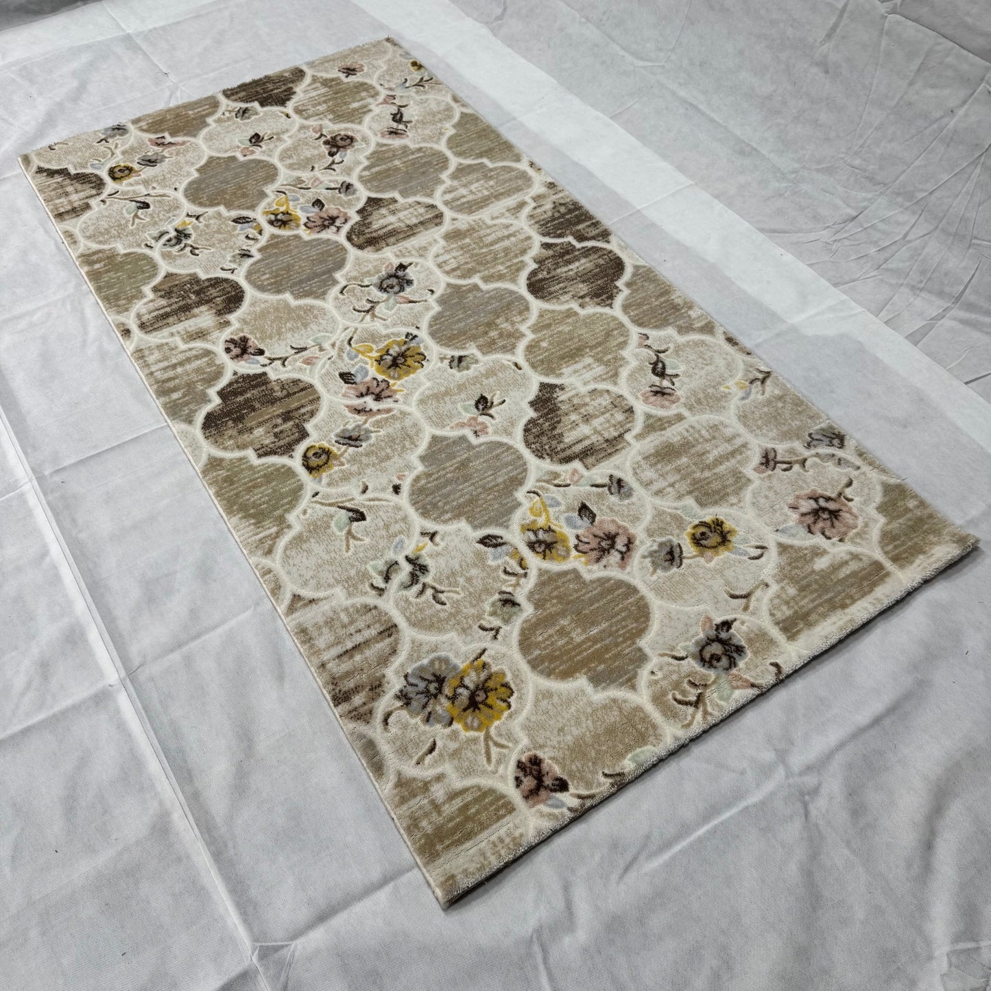 3 ft x 6.5 ft Turkish Rug - Cappadocia Bloom Collection - Beige Floral Luxury