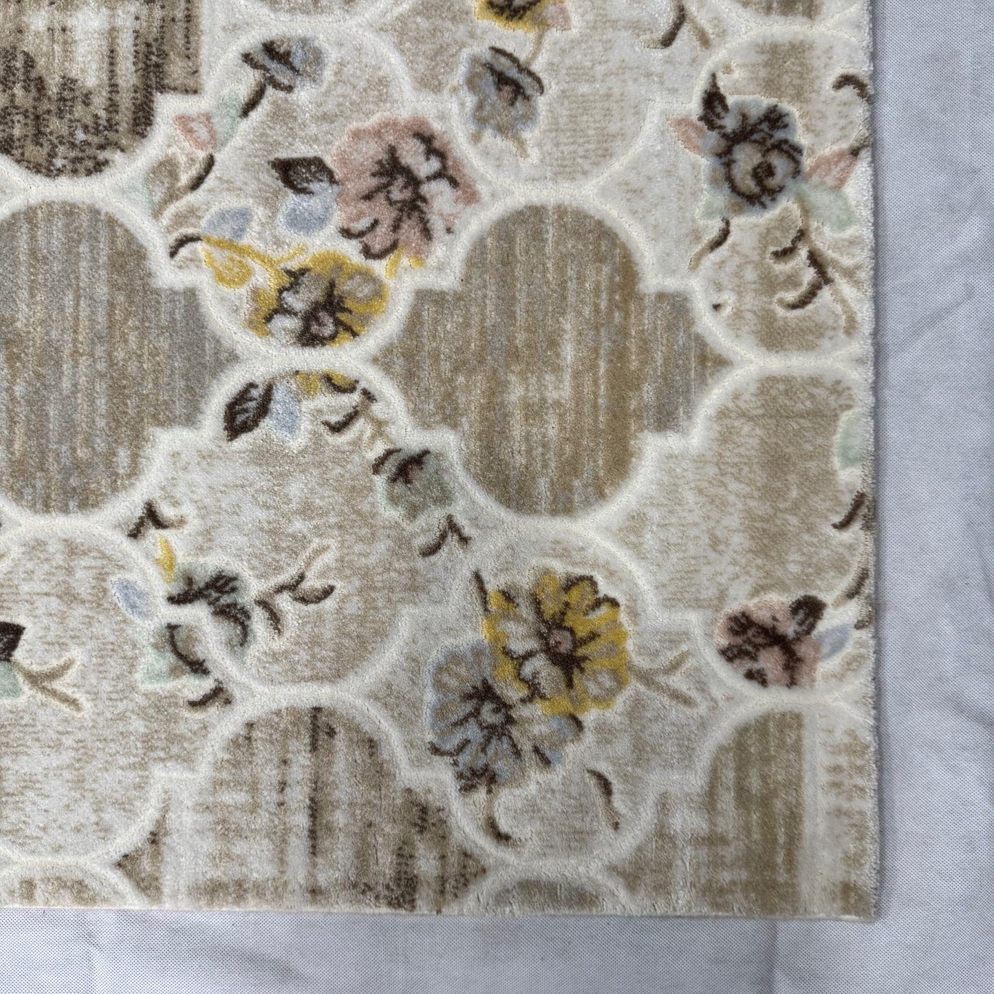 3 ft x 6.5 ft Turkish Rug - Cappadocia Bloom Collection - Beige Floral Luxury