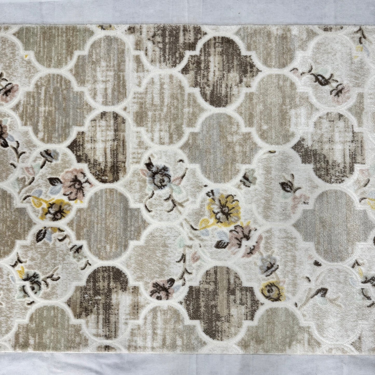 3 ft x 6.5 ft Turkish Rug - Cappadocia Bloom Collection - Beige Floral Luxury