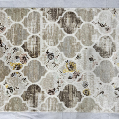 3 ft x 6.5 ft Turkish Rug - Cappadocia Bloom Collection - Beige Floral Luxury