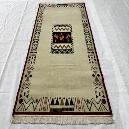 3 ft x 8 ft Persian Rug - Yazd Heritage Collection - Beige Tribal Geometric Design