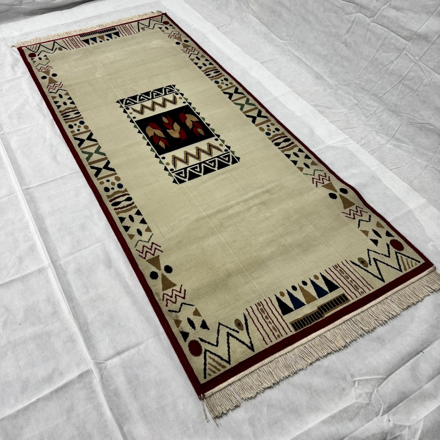 3 ft x 8 ft Persian Rug - Yazd Heritage Collection - Beige Tribal Geometric Design