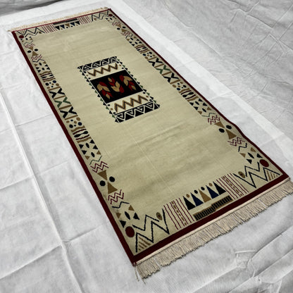3 ft x 8 ft Persian Rug - Yazd Heritage Collection - Beige Tribal Geometric Design