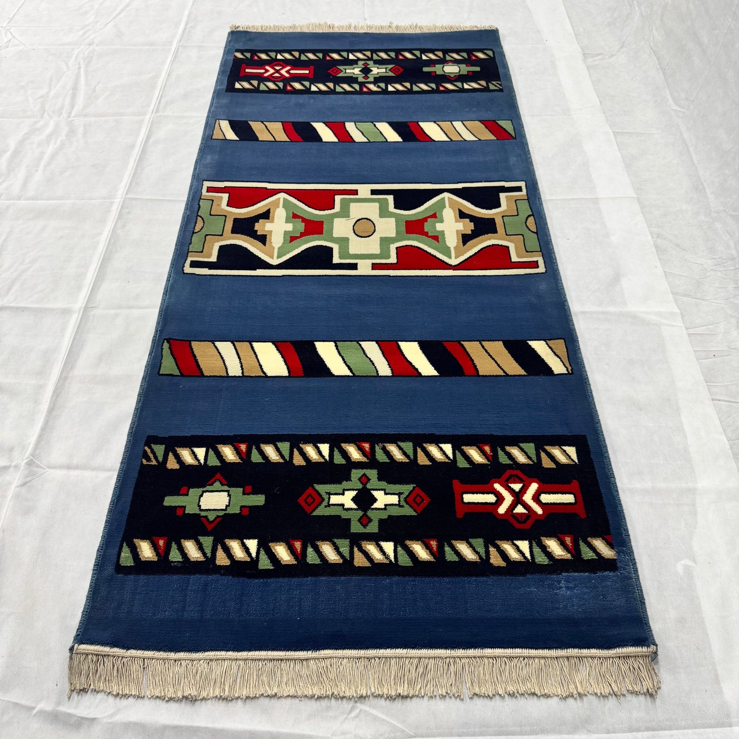 3 ft x 8 ft Persian Rug - Tabriz Horizon Collection - Blue Tribal Geometric Runner