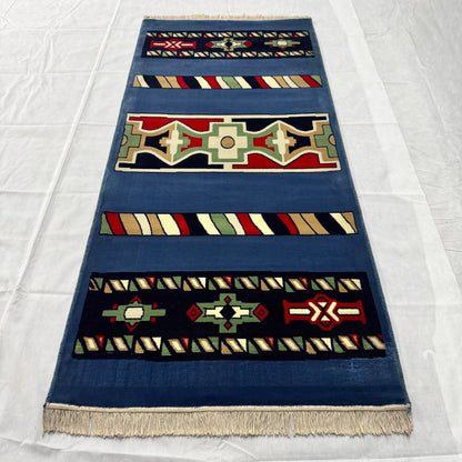 3 ft x 8 ft Persian Rug - Tabriz Horizon Collection - Blue Tribal Geometric Runner