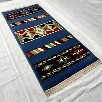 3 ft x 8 ft Persian Rug - Tabriz Horizon Collection - Blue Tribal Geometric Runner