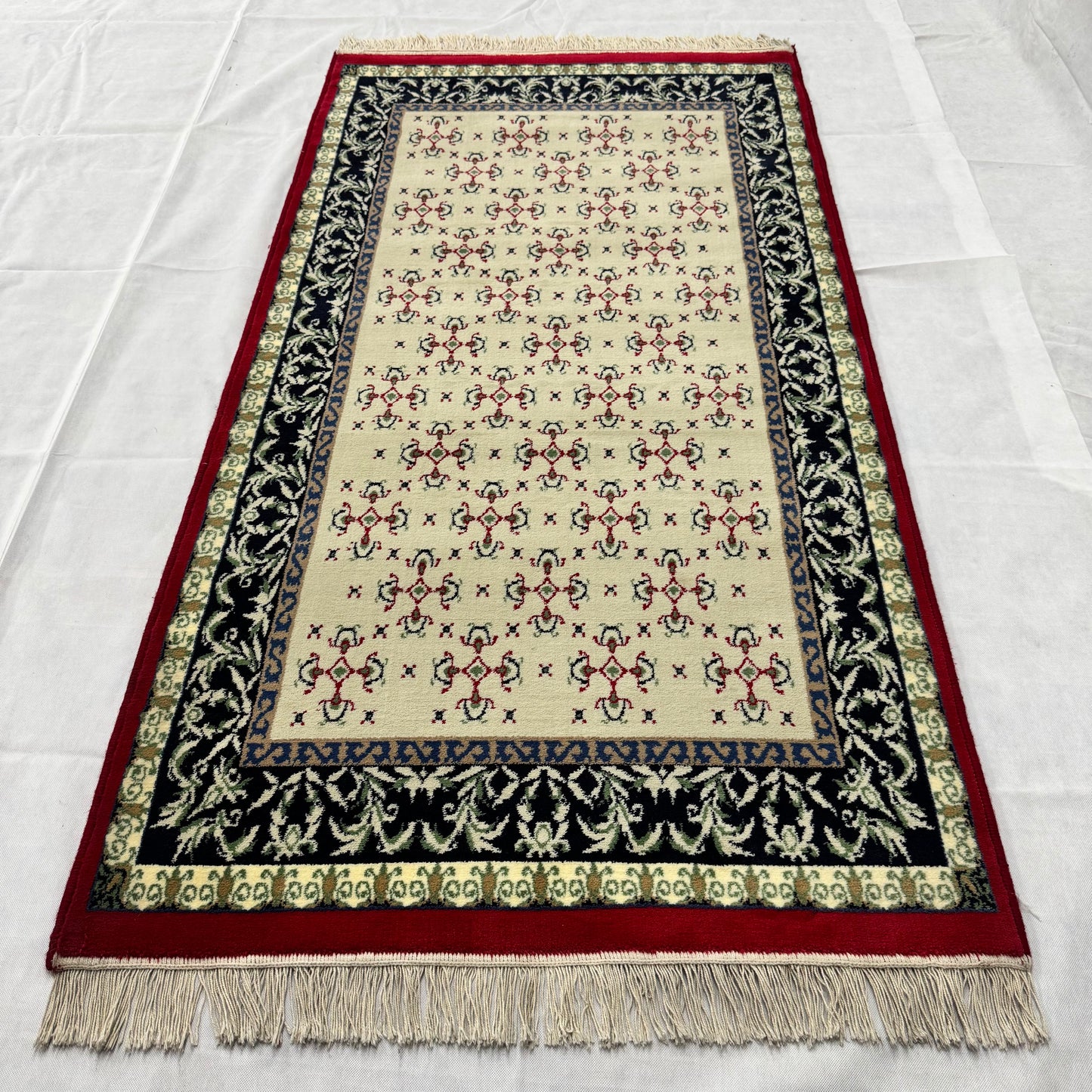 3 ft x 6 ft Persian Rug - Shiraz Elegance Collection - Ivory with Red & Black Border