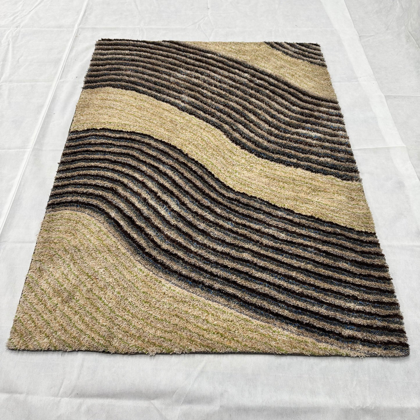 4 ft x 6 ft Turkish Shaggy Rug - Bodrum Waves Collection - Beige & Brown Textured Design