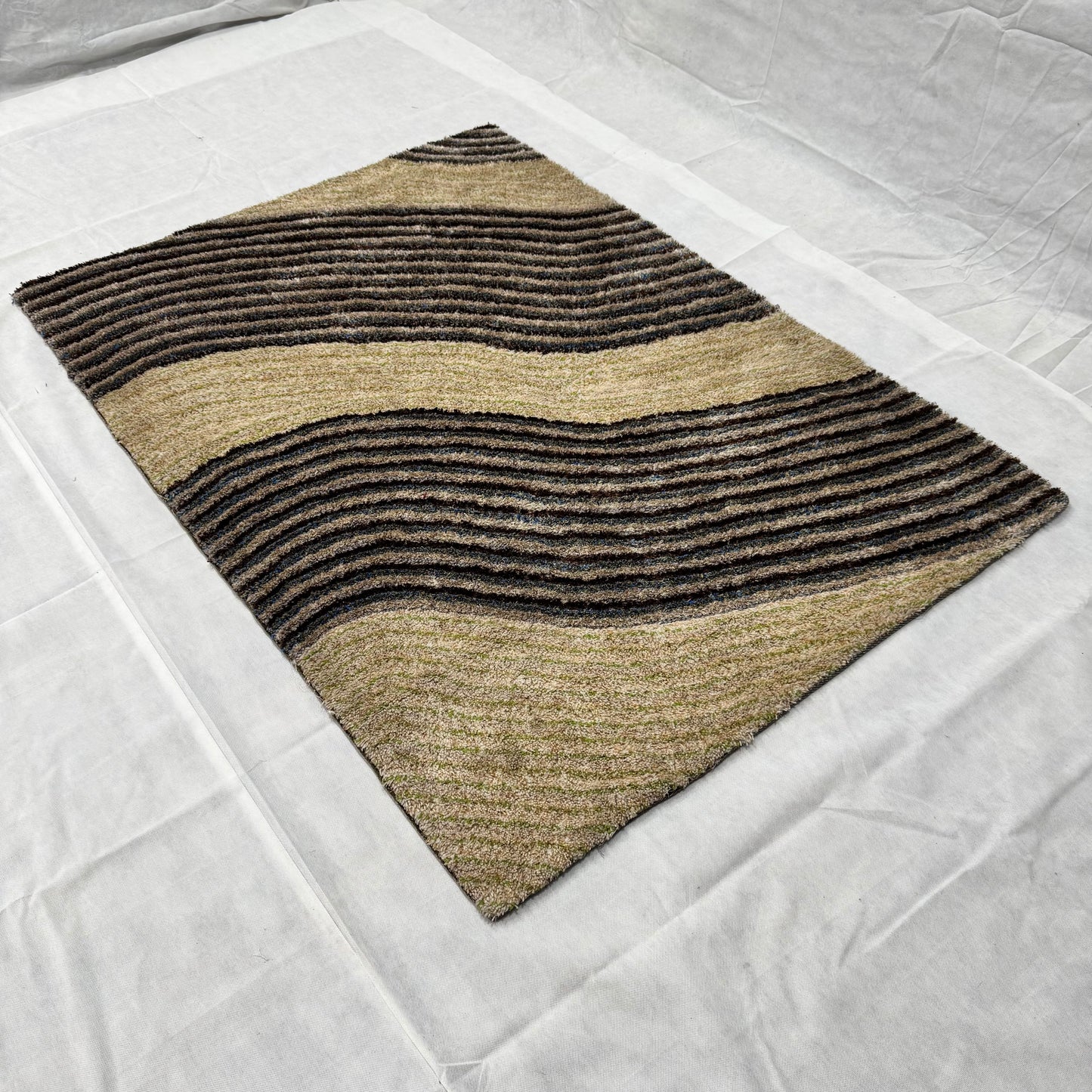 4 ft x 6 ft Turkish Shaggy Rug - Bodrum Waves Collection - Beige & Brown Textured Design