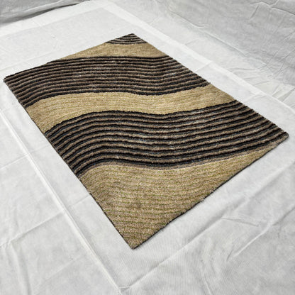 4 ft x 6 ft Turkish Shaggy Rug - Bodrum Waves Collection - Beige & Brown Textured Design