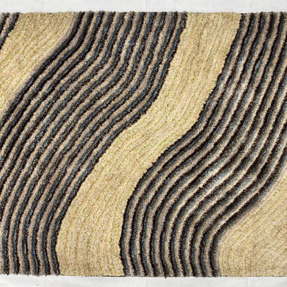 4 ft x 6 ft Turkish Shaggy Rug - Bodrum Waves Collection - Beige & Brown Textured Design