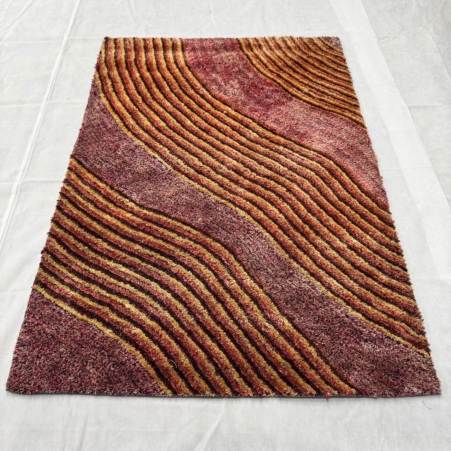 4 ft x 6 ft Turkish Shaggy Rug - Cappadocia Dunes Collection - Red & Gold Wave Design