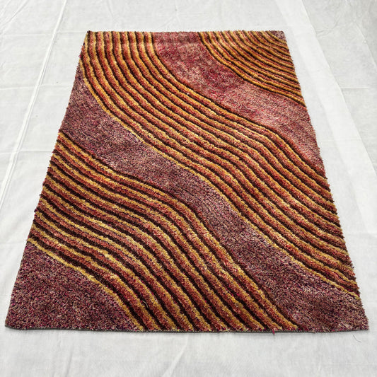 4 ft x 6 ft Turkish Shaggy Rug - Cappadocia Dunes Collection - Red & Gold Wave Design