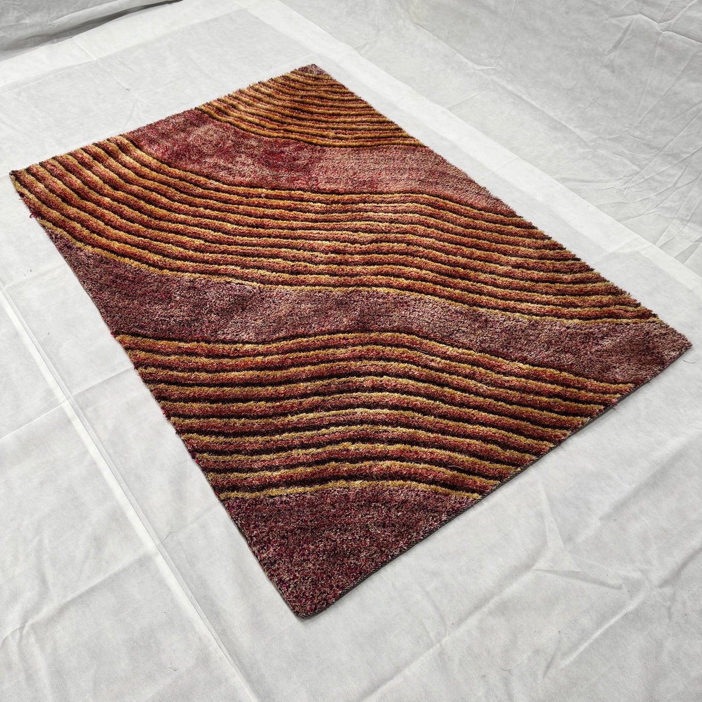 4 ft x 6 ft Turkish Shaggy Rug - Cappadocia Dunes Collection - Red & Gold Wave Design