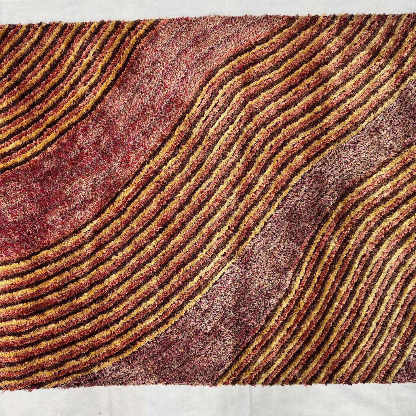 4 ft x 6 ft Turkish Shaggy Rug - Cappadocia Dunes Collection - Red & Gold Wave Design
