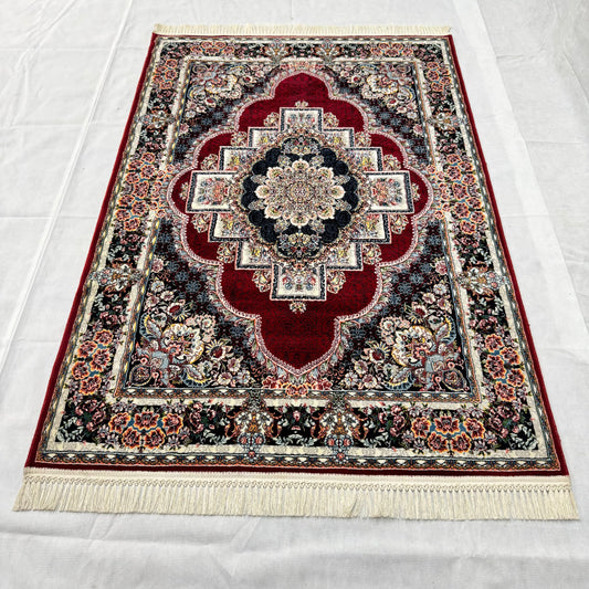 4 ft x 6 ft Persian Rug - Shiraz Majesty Collection - 1000 Reeds - Red & Black Floral Medallion