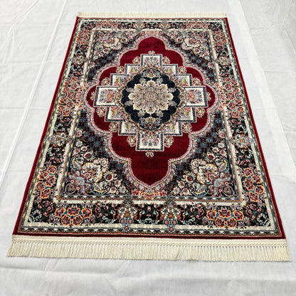 4 ft x 6 ft Persian Rug - Shiraz Majesty Collection - 1000 Reeds - Red & Black Floral Medallion