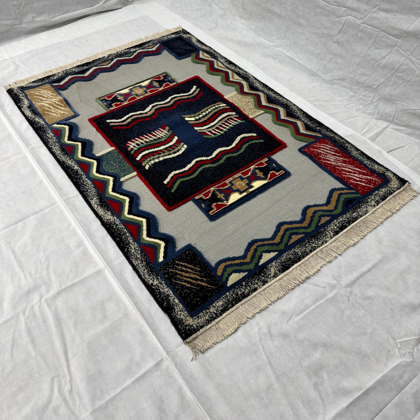 4.5 ft x 6.5 ft Persian Rug - Tabriz Essence Collection - 500 Reeds - Multicolor Geometric Design