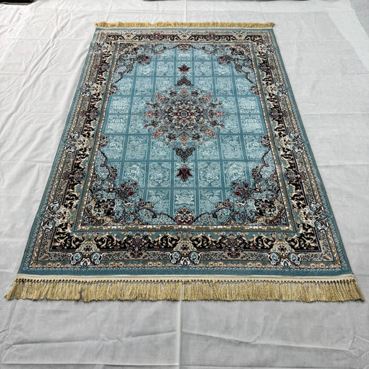 5 ft x 8 ft Persian Rug - Kashan Grace Collection - 500 Reeds - Blue Medallion Traditional Design