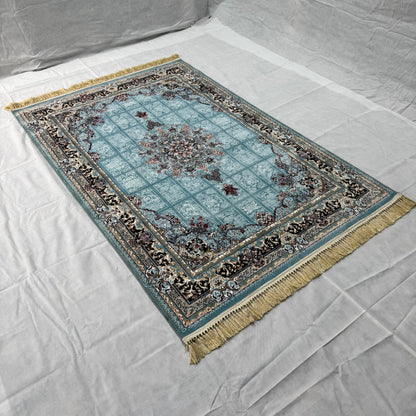 5 ft x 8 ft Persian Rug - Kashan Grace Collection - 500 Reeds - Blue Medallion Traditional Design