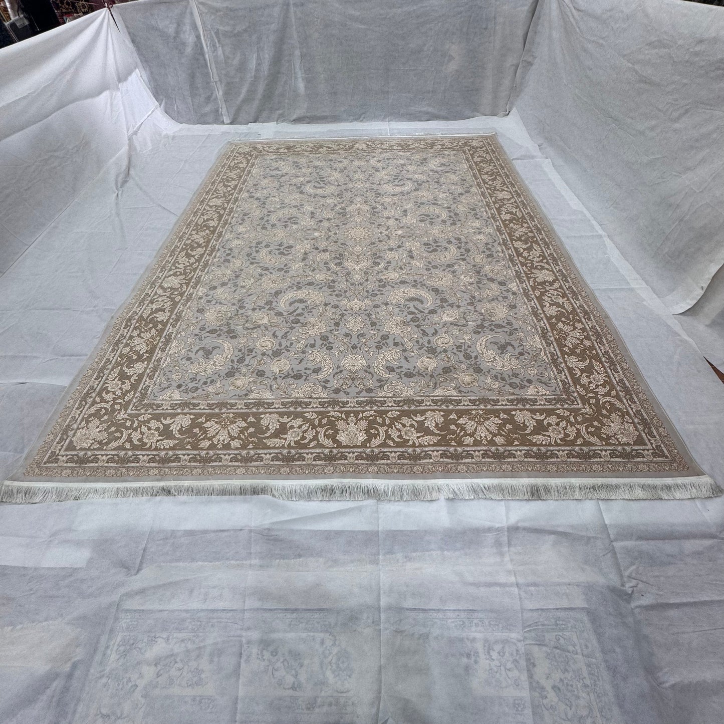 10 ft x 13 ft Persian Rug – Beheshti Tabraiz Collection, Silk, Beige & Grey