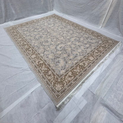 10 ft x 13 ft Persian Rug – Beheshti Tabraiz Collection, Silk, Beige & Grey