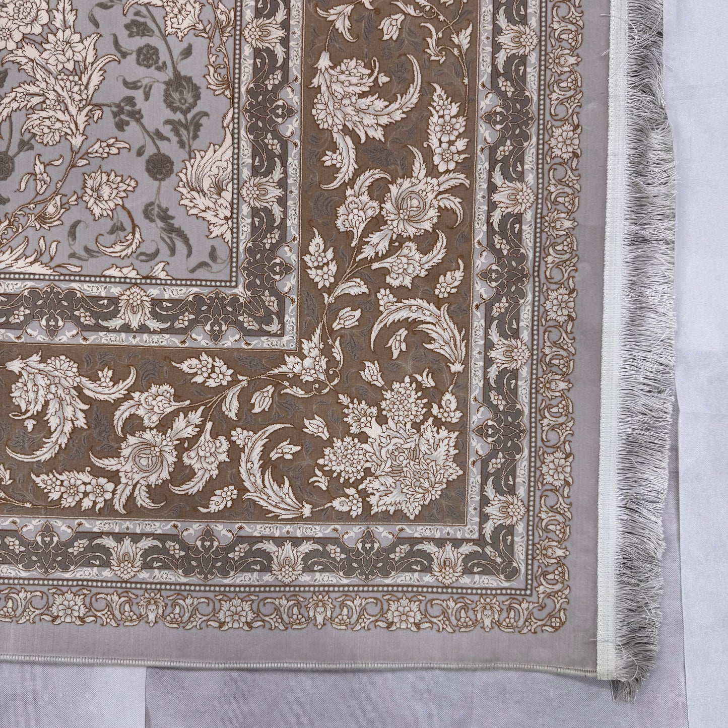 10 ft x 13 ft Persian Rug – Beheshti Tabraiz Collection, Silk, Beige & Grey