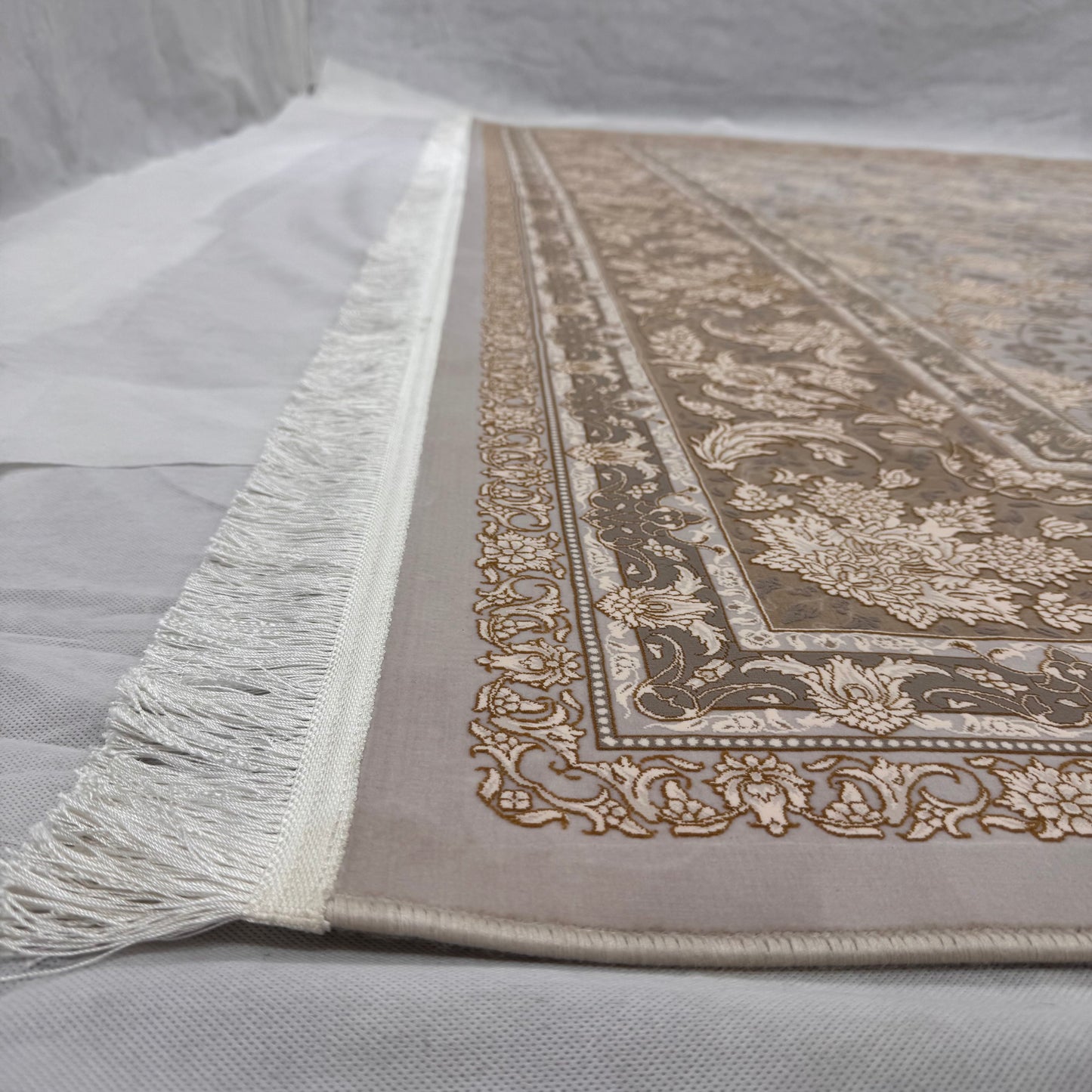 10 ft x 13 ft Persian Rug – Beheshti Tabraiz Collection, Silk, Beige & Grey