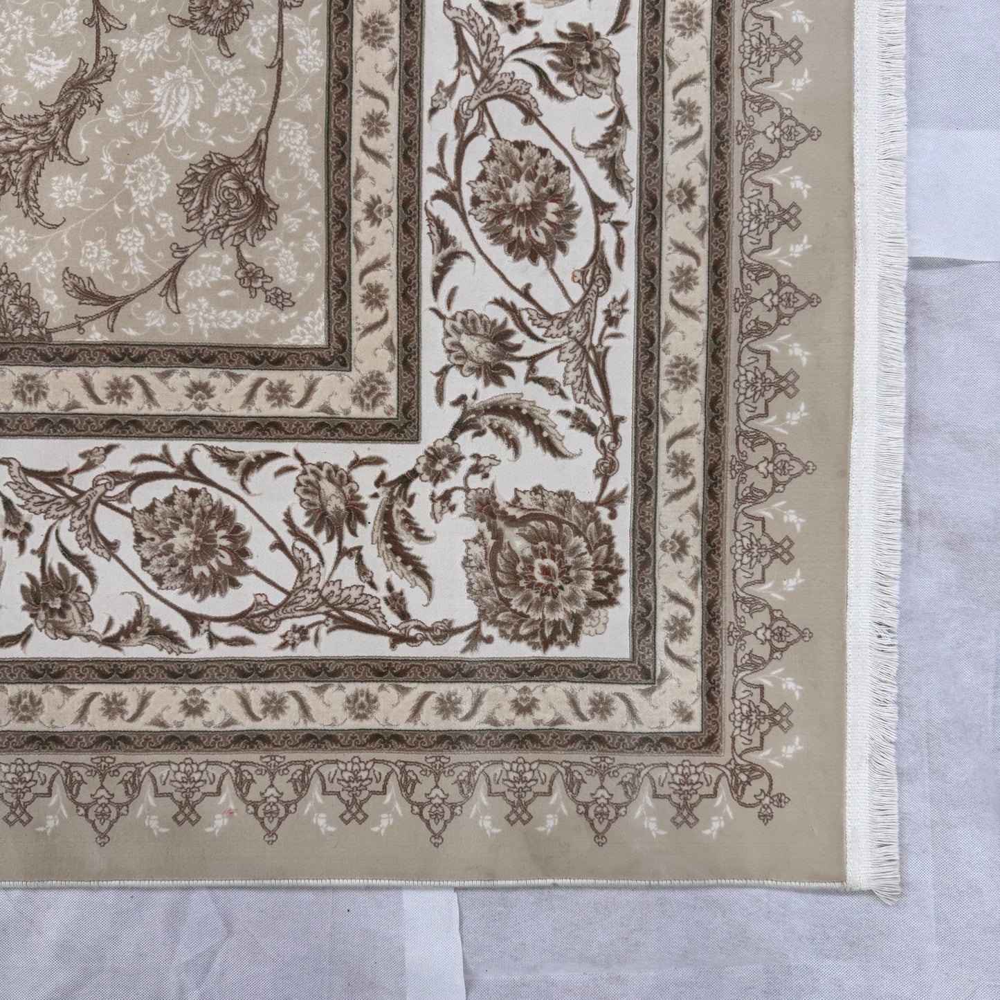 10 ft x 13 ft Persian Rug – Beheshti Tabraiz Collection, Silk, Cream & Brown