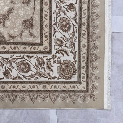 10 ft x 13 ft Persian Rug – Beheshti Tabraiz Collection, Silk, Cream & Brown