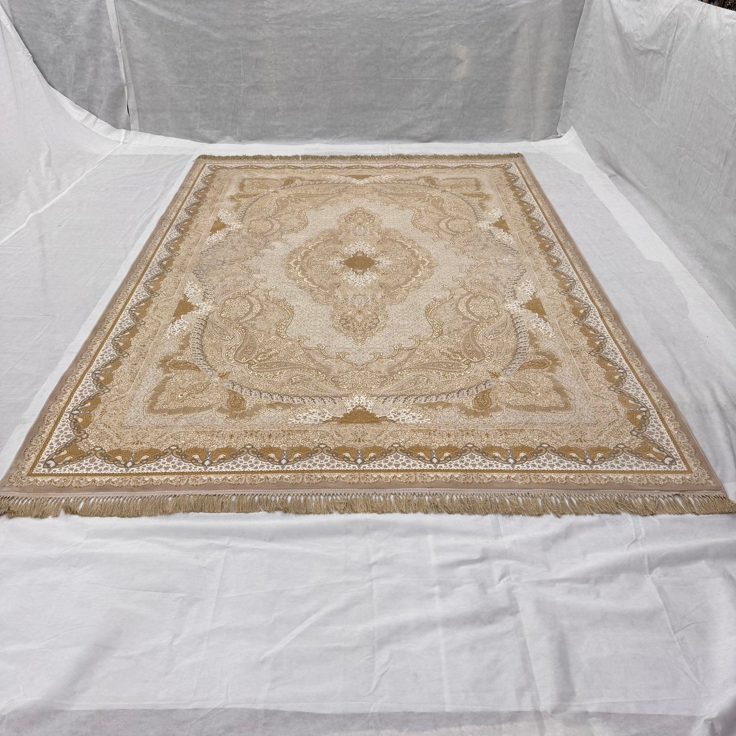 8x11 ft Persian Rug - Shajarkar Collection - Beige Silk Machine-Made Luxury