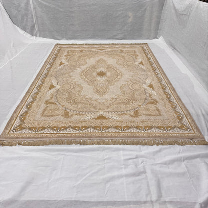 8x11 ft Persian Rug - Shajarkar Collection - Beige Silk Machine-Made Luxury