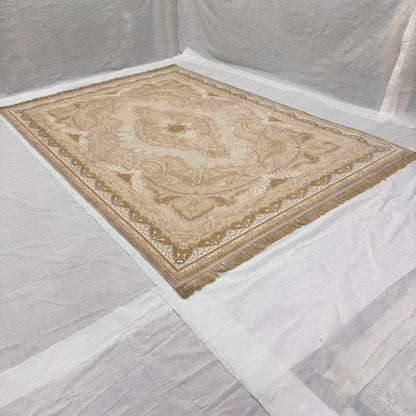 8x11 ft Persian Rug - Shajarkar Collection - Beige Silk Machine-Made Luxury