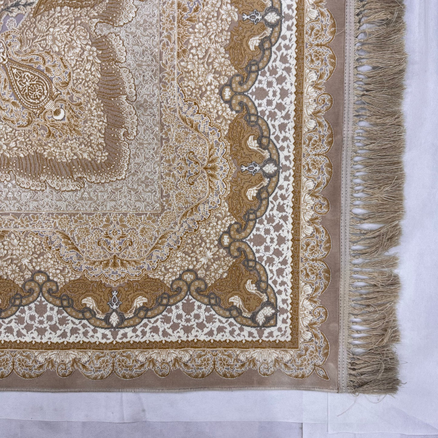 8x11 ft Persian Rug - Shajarkar Collection - Beige Silk Machine-Made Luxury