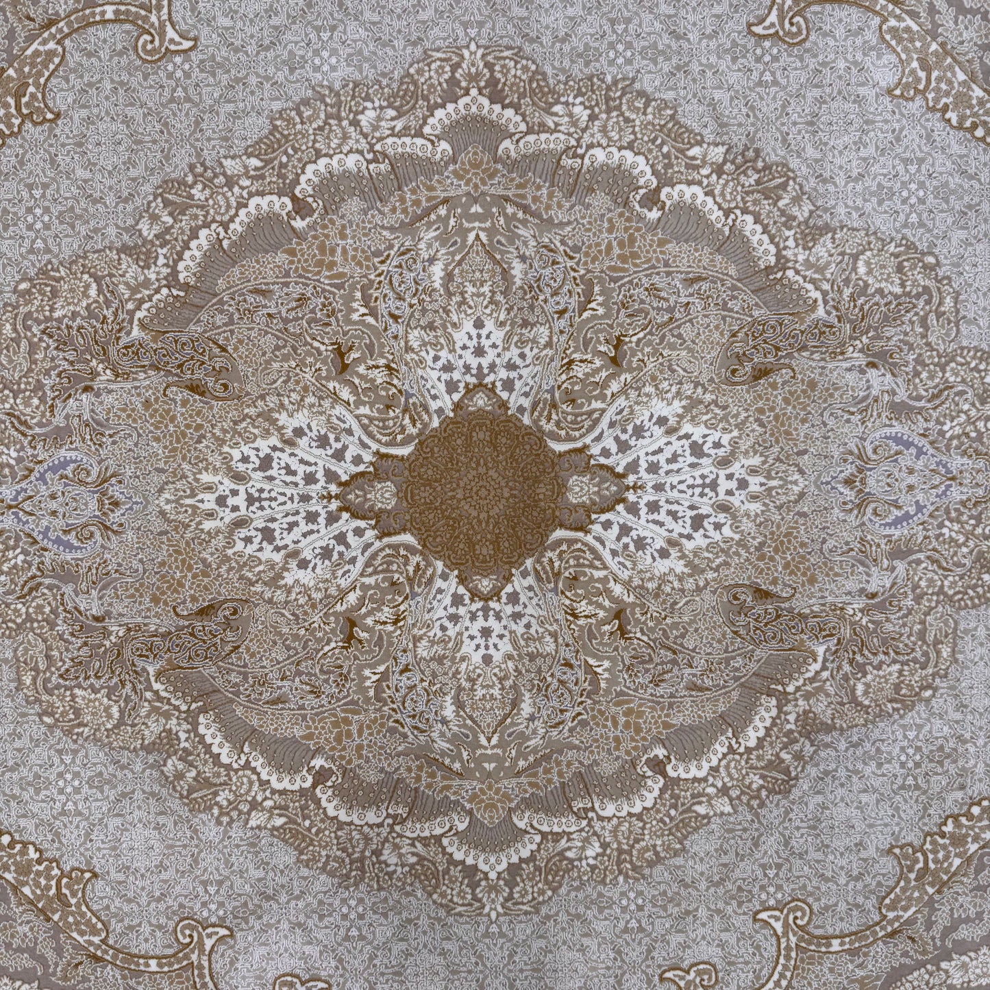 8x11 ft Persian Rug - Shajarkar Collection - Beige Silk Machine-Made Luxury