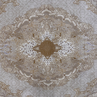 8x11 ft Persian Rug - Shajarkar Collection - Beige Silk Machine-Made Luxury