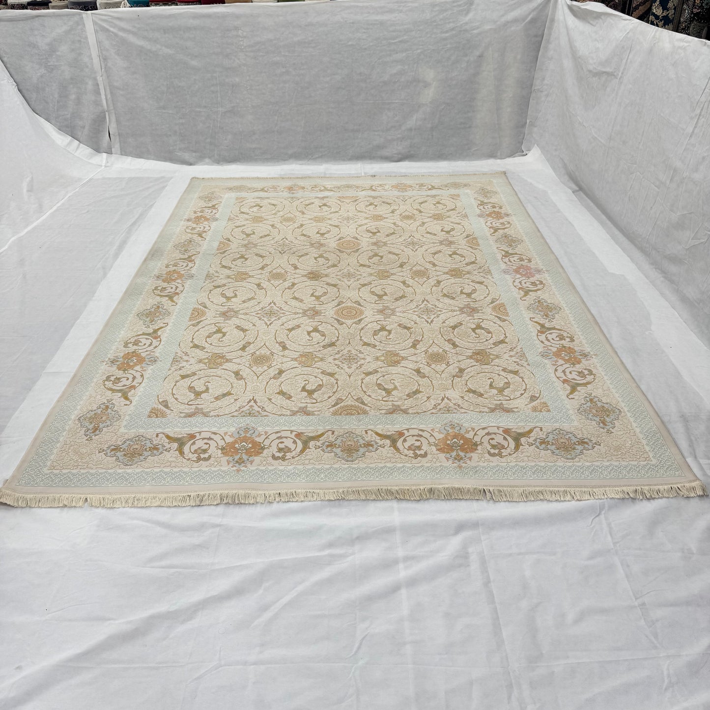 8x11 ft Persian Rug - Beheshti Tabraiz Collection - Ivory Silk Luxury Machine-Made