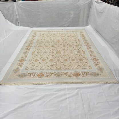 8x11 ft Persian Rug - Beheshti Tabraiz Collection - Ivory Silk Luxury Machine-Made
