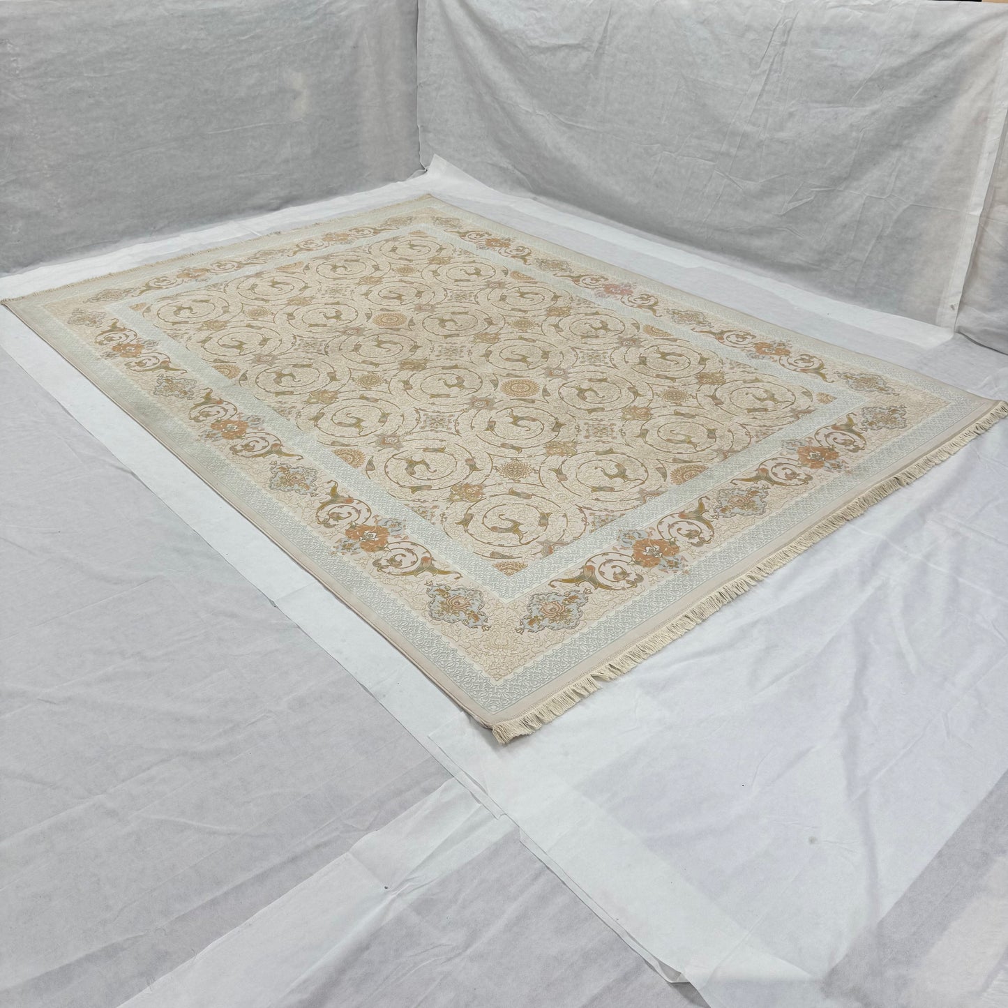 8x11 ft Persian Rug - Beheshti Tabraiz Collection - Ivory Silk Luxury Machine-Made