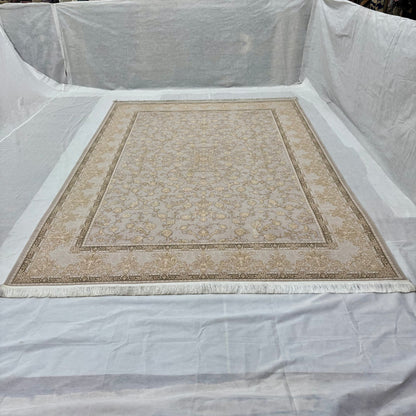 8x11 ft Persian Rug - Beheshti Tabraiz Collection - Cream Silk Luxury Machine-Made