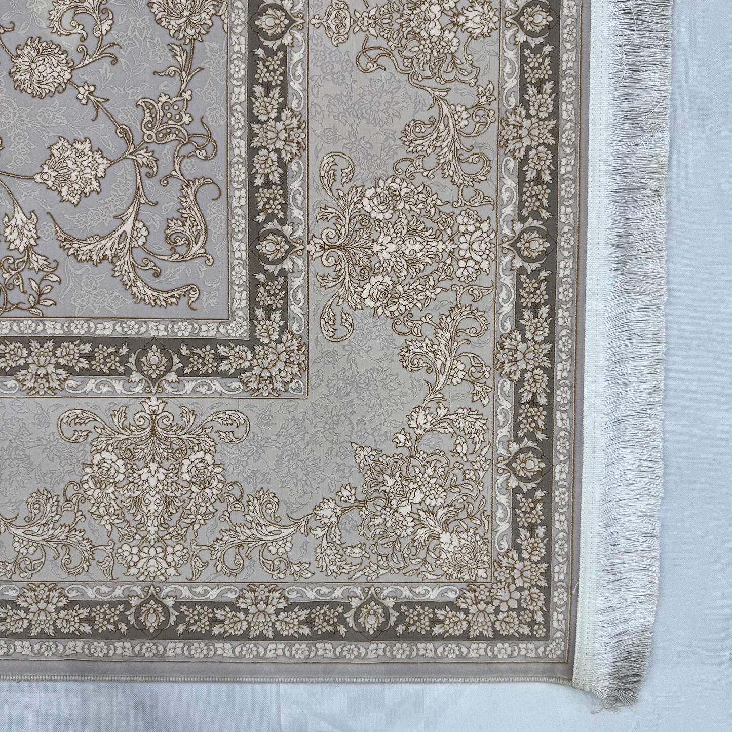 8x11 ft Persian Rug - Beheshti Tabraiz Collection - Cream Silk Luxury Machine-Made