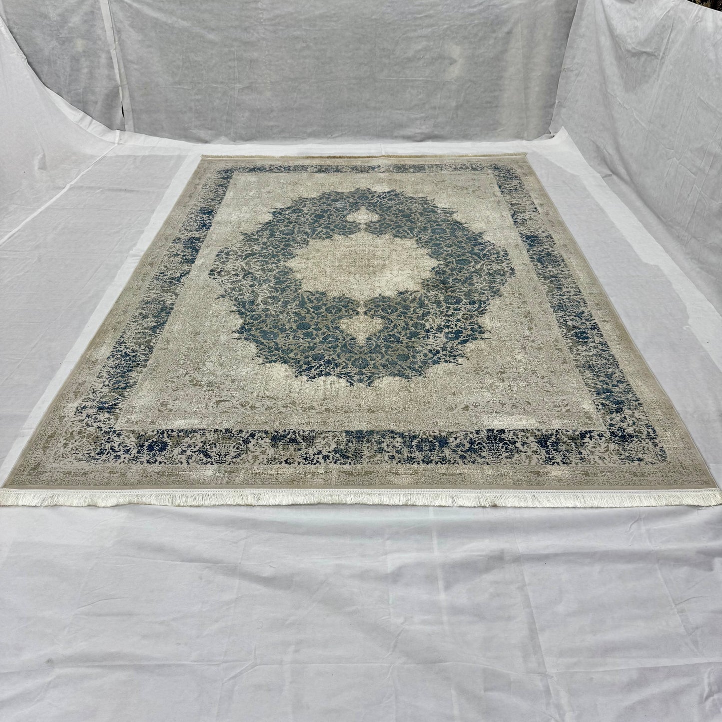 8x11 ft Persian Rug - Beheshti Tabraiz Collection - Blue Silk Luxury Machine-Made