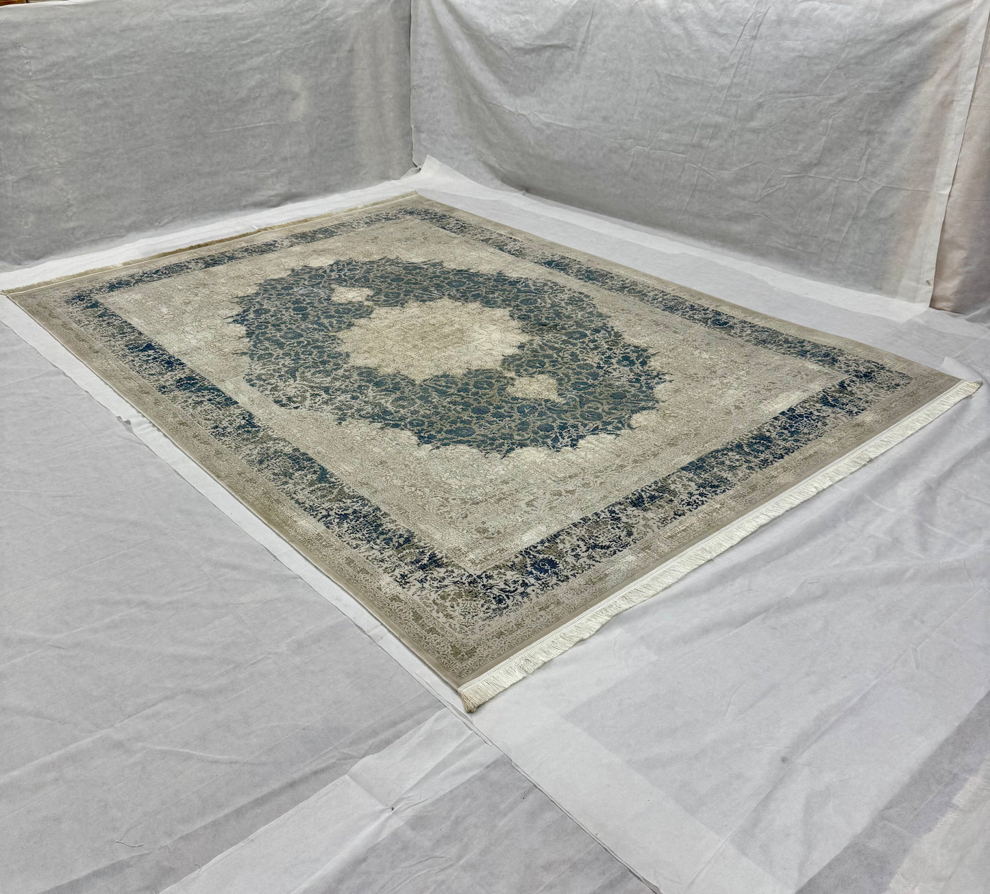 8x11 ft Persian Rug - Beheshti Tabraiz Collection - Blue Silk Luxury Machine-Made