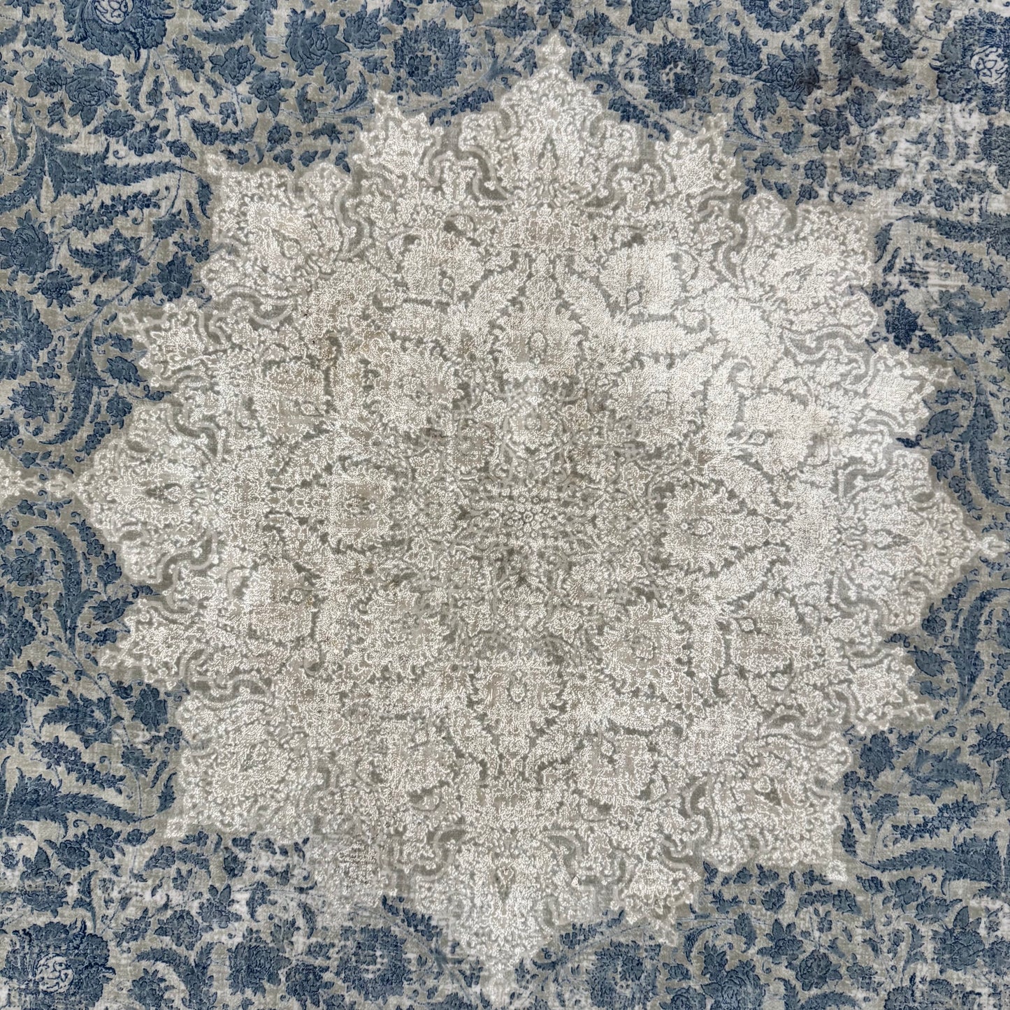 8x11 ft Persian Rug - Beheshti Tabraiz Collection - Blue Silk Luxury Machine-Made