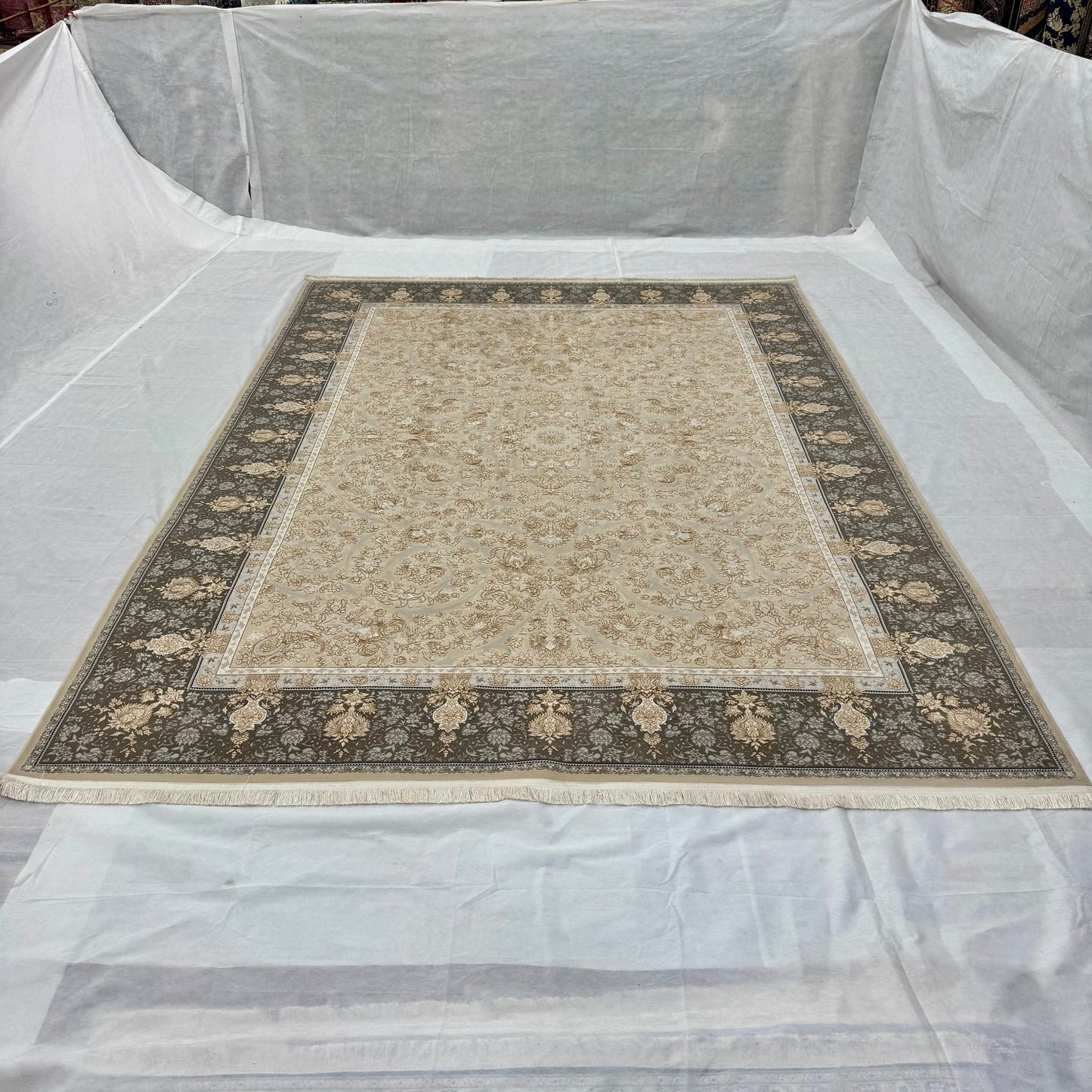 8x11 ft Persian Rug - Beheshti Tabraiz Collection - Brown Silk Luxury Machine-Made